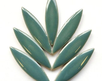 Mosaic Tiles/ LARGE Phthalo Green Glazed Ceramic Tiles Petal Leaves//Mosaic Tiles(10pc)//Mosaic Supplies//Mosaic Surplus