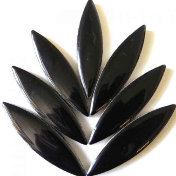 LARGE Black Glazed Ceramic Tiles Petal Leaves//Mosaic Tiles//Mosaic Supplies//Mosaic Surplus