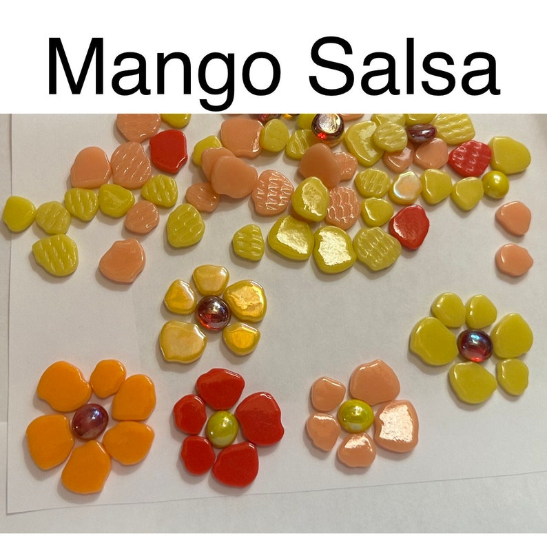 Mosaic Tiles/Botanical Mix Glass Petals 1/4 pound 75pc Sakura Petal Mix/mosaic surplus Mango Salsa