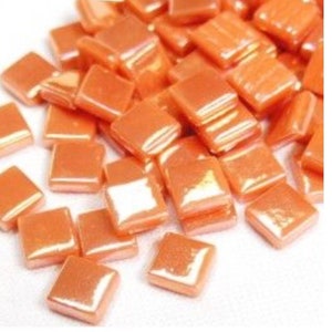 12mm(1/2&quot;) Mandarin Pearlized Recycled Glass Square Mosaic Tiles(50pc)//Mosaic Surplus//Mosaic Supplies