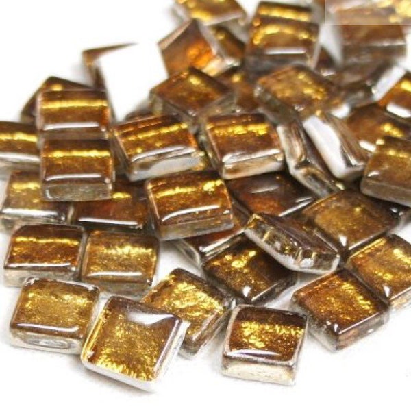 Mosaic Tiles 12mm Hand Made Warm Brass Luminescent Metallic Glass Mosaic Tiles (25pc)Mosaic Tiles/Craft/Mosaic Surplus/Jewelry