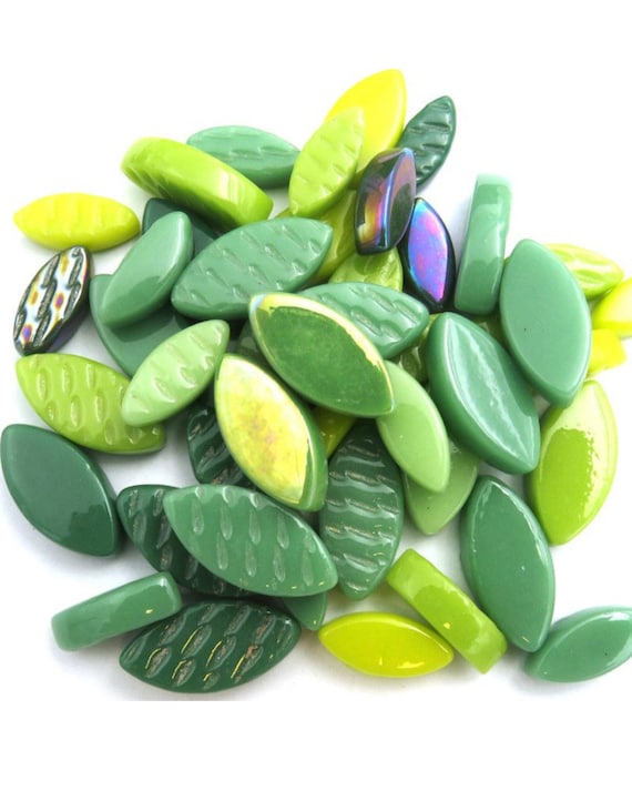 Mosaic Tiles/ Green Mix  Glass Petal Mix //1/4 pound +\- 50 pieces//Mosaic Surplus