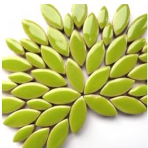 Mélange de pétales de céramique vert kiwi (30-35 unités)//Pétales verts//Carreaux de mosaïque//Excédent de mosaïque