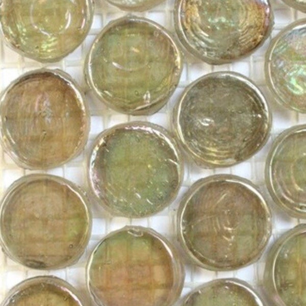 Tibet Bottle Green Iridized Glass Penny Rounds (18mm)(25count)//Glass Tiles //Mosaic Tiles//Mosaic Surplus