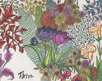 Thrive Flowers de alta calidad 8.5x11 impresión- dibujado a mano y tintas de archivo