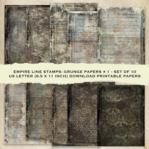 Set of TEN Elegant Grunge Dark Edgy 8.5 x 11 inch Full Size Papers Downloadable Printable Scrapbook Paper Crafts