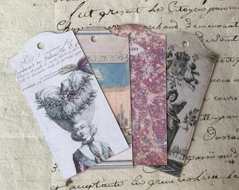 Antique Style 18th Century Themed Tags Marie Antoinette Marbled Paper Madame Recamier Twelve Tags Three of Each Design