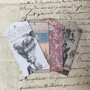 Antique Style 18th Century Themed Tags Marie Antoinette Marbled Paper Madame Recamier Twelve Tags Three of Each Design