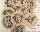 Antique Style Mythical Neoclassical Tags Round Cards Medusa Gods Goddess Sphinx Gothic Edgy
