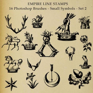 Set of SIXTEEN Photoshop Brushes Icons Symbols Heraldic Family Crest Digi Stamps  Clip Art Download