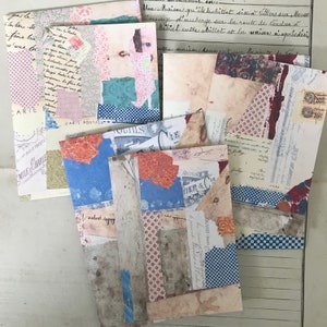Unique Stationery Card and Envelope Set Collaged Paper Antique Old Ephemera French Handwriting