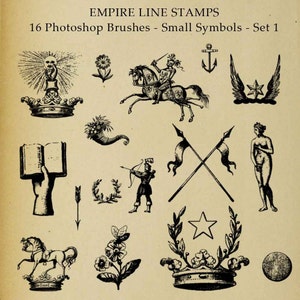 Set of SIXTEEN Photoshop Brushes Icons Symbols Heraldic Family Crest Digi Stamps  Clip Art Download