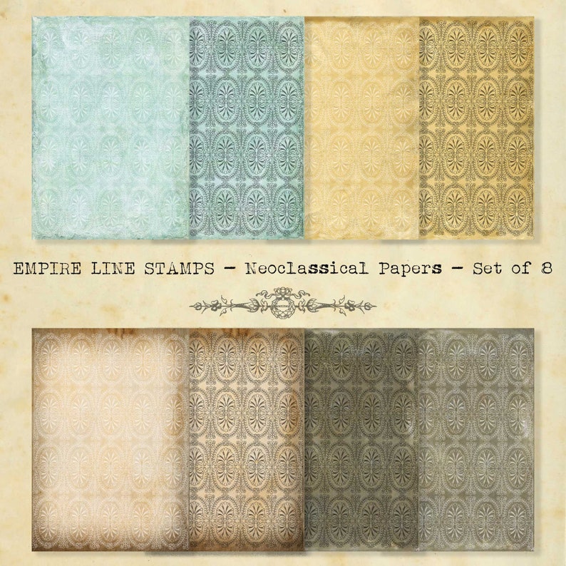 Set of EIGHT Antique Style Neoclassical Design Papers For Download Printable Scrapbook Paper Crafts DIGITAL FILE image 1