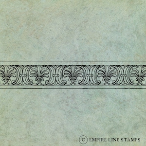 May include: A black and white decorative border with a repeating pattern of stylized leaves and swirls. The border is on a light blue background with a subtle textured effect. The text "© EMPIRE LINE STAMPS" is at the bottom of the image.