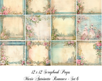 Marie Antoinette Themed Romantic Pink and Blue Versailles 12x12 inch Full Size Papers Downloadable Printable Scrapbook Paper Crafts Set 6