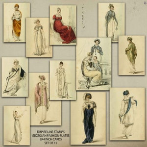 Digitale download Georgische tijdperk Fashion platen twaalf 6 x 4 inch kaarten Jane Austen Franse mode Engelse mode Ephemera