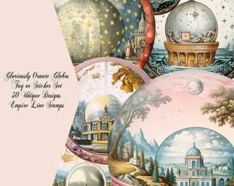 STICKERS Beguiling and Whimsical Crystal Globes Set of 30 Round Designs Peel and Stick Stickers
