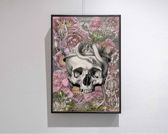 Download Printable Wall Art Unique Art Home Decor - Skull and Flowers