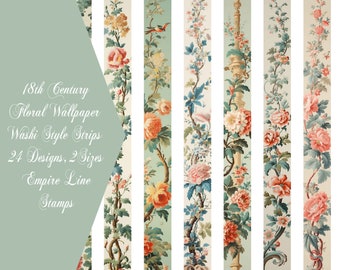 Stickers Washi-Style Strips Peel and Stick 18th Century Floral Wallpapers Washi Tape Style Stickers