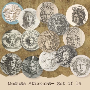 Tags Karten Medusa Gorgon Mythology 16 Einzigartige Designs Runde gedruckte Tags