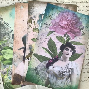 Antique Style Vintage Large Cards Collages Ladies Flowers Ephemera Set of Four