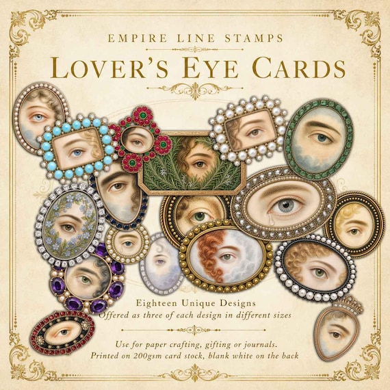 Lover’s Eye Cards Set of 54 | 18 Victorian Inspired Designs | 3 Sizes | Printed 200gsm Card | Junk Journal Ephemera | Empire Line Stamps