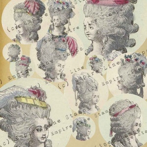 18th Century Women&#39;s Fashion Head Fashion Hairstyles (set No. 2)  2 Inch Circles for Pendants Downloadable Printable Scrapbook Paper Crafts