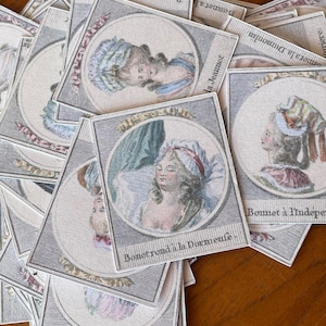 Printed Cards Ephemera 18th Century Marie Antoinette Versailles French Head Dress Fashion Portraits Set of 16 Designs Two Sizes