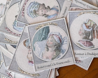 Printed Cards Ephemera 18th Century Marie Antoinette Versailles French Head Dress Fashion Portraits Set of 16 Designs Two Sizes