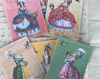 Antique Style Gift Tags Cards 18th Century Women Marie Antoinette Colourful Hair Handwriting Set of 6