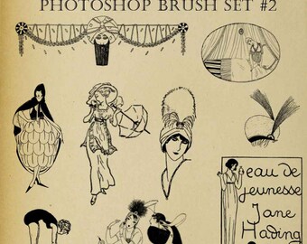 Set van negen Photoshop brushes Digi Stamps Art Deco Flapper brullende jaren twintig Clip Art Download