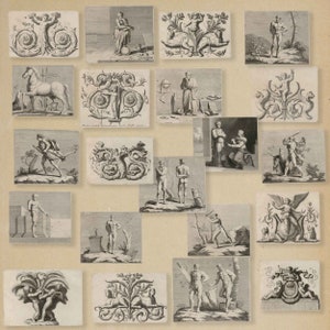 Antiquités, mythologie, baroque, monotone, classique, chérubins, putti, autocollants, 21 modèles, deux, tailles, total, 63 autocollants