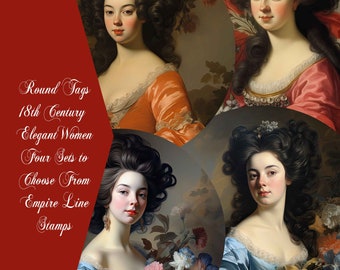 TAGS Round 18th Century French Portraits Elegant Ladies Set of 21 Designs Self Adhesive Stickers - Four Sets to Choose From - PRINTED ROUND