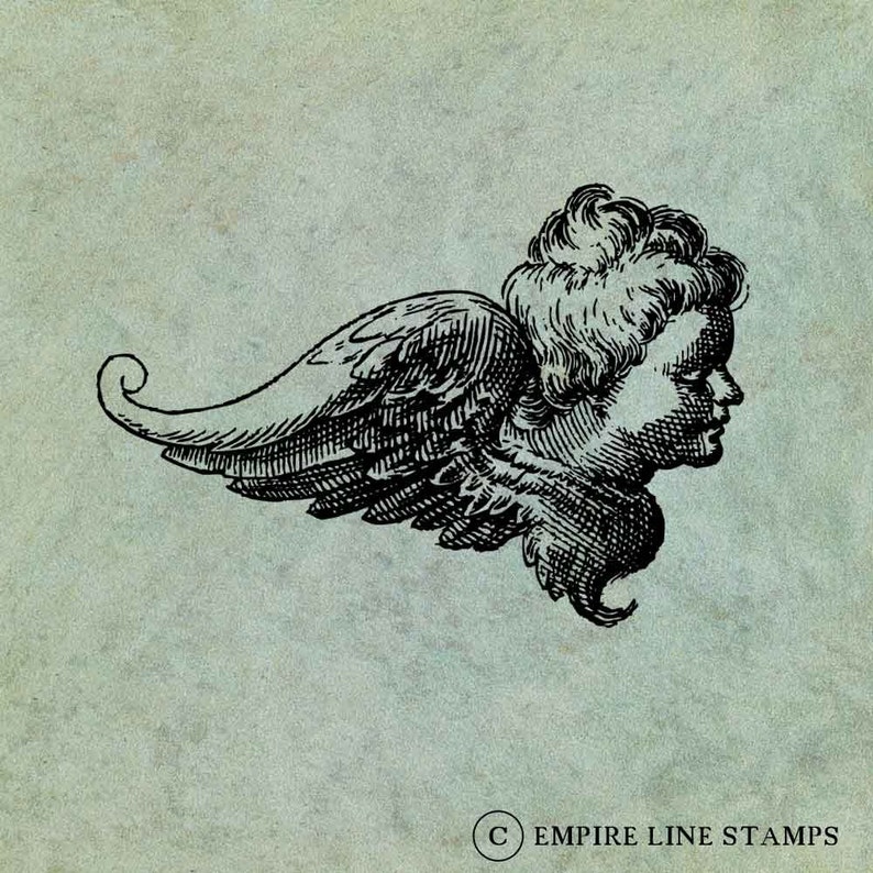 Winged Angel Cherub Side View LARGE Antique Style Clear Stamp image 1