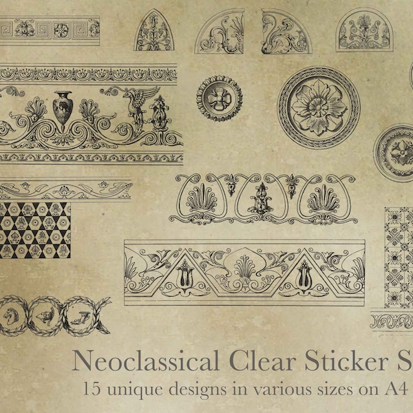 Self Adhesive Transparent Clear Sticker Decal Sheet Neoclassical Images French Early 19th Century Cut Yourself Whole Sheet Glossy