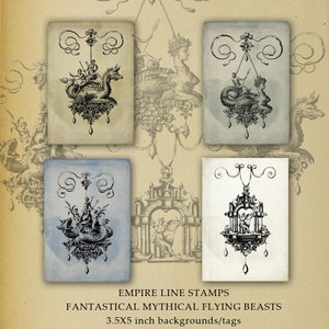 Mitico fantastico stile barocco Bestie e ornamenti ornati sfondi per ATC scaricabile Carta Scrapbook Crafts Tags