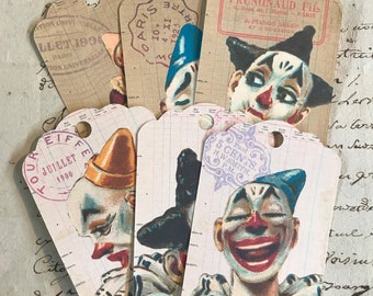 Antique Style Clown Circus Ephemera Tags
