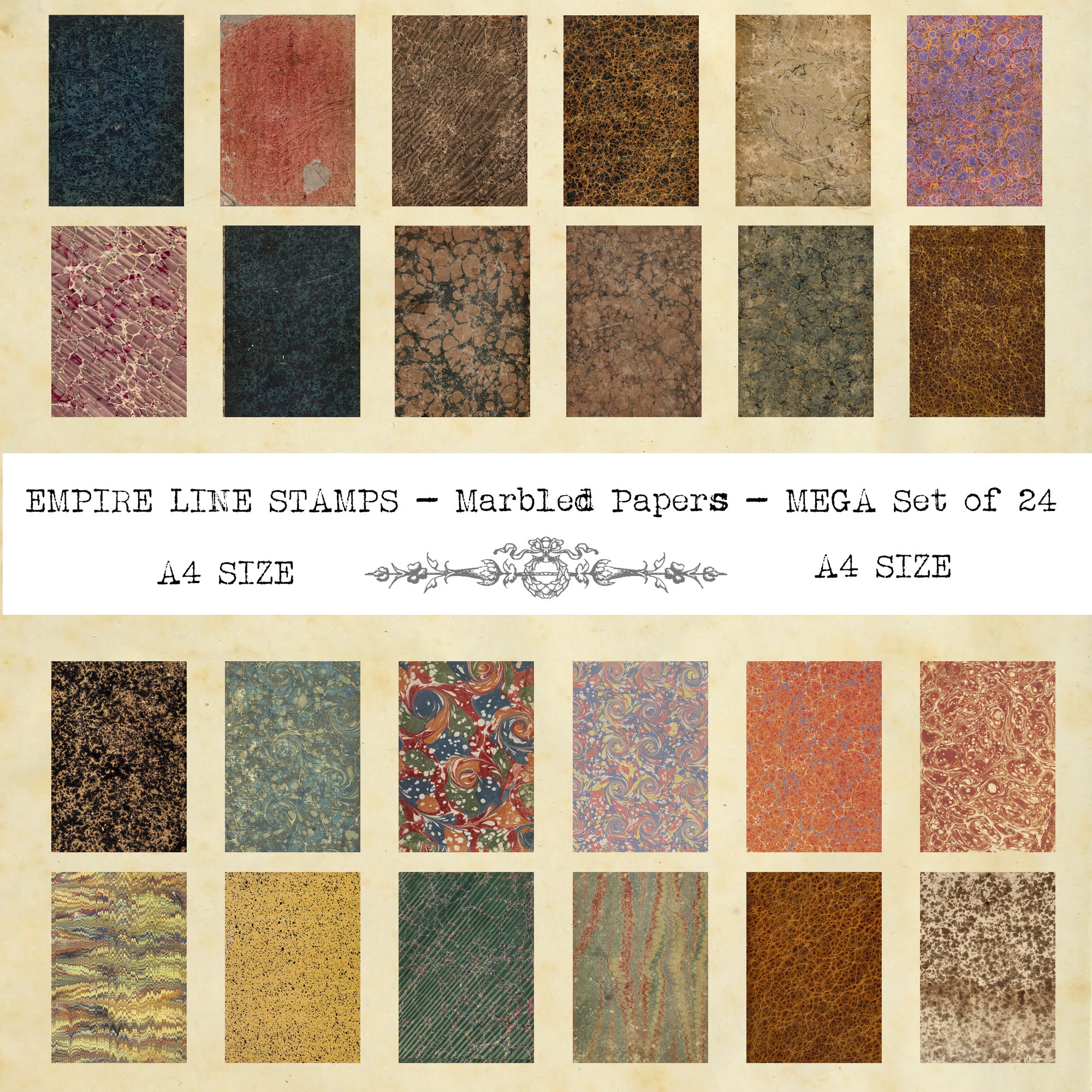 Set of 24 Antique Marbled Papers for Download Printable - Etsy