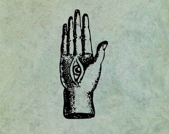 Hand Outstretched with Eye SMALL - Antique Style Clear Stamp