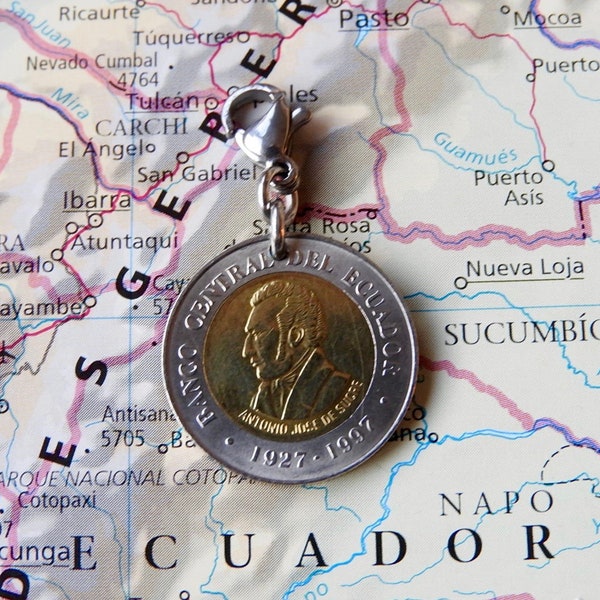 Ecuador Münzanhänger – 2 verschiedene Designs – aus echten Münzen aus Ecuador – Reiseanhänger – Fernweh-Geschenk