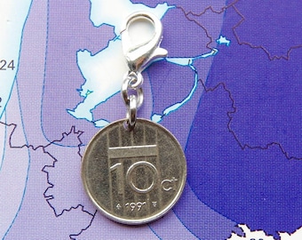 Netherlands/Dutch dime charm personalized in birth/wedding/jubilee year 1982 – 1983 – 1984 – 1985 – 1986 – 1987 – 1988 – 1989 – 1990 - 1991