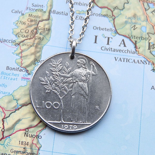 Italy Minerva coin necklace 1975-1976-1977-1978-1979-1980-1981-1982-1983-1984-1985-1986-1987-1988-1989