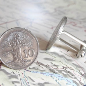 Zimbabwe coin cufflinks - 7 different designs - Baobab tree - Hare - rabbit - tree of life - bird - Zimbabwe wedding -personalized cufflinks