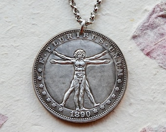 Vitruvian man coin token necklace/keychain - limited edition - Leonardo Da Vinci - art necklace - Da Vinci jewelry