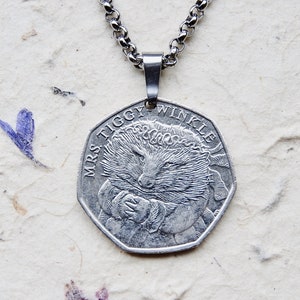 Genuine Mrs. Tiggy Winkle Beatrix Potter coin necklace/keychain limited edition bookjewelry original gift United Kingdom image 1