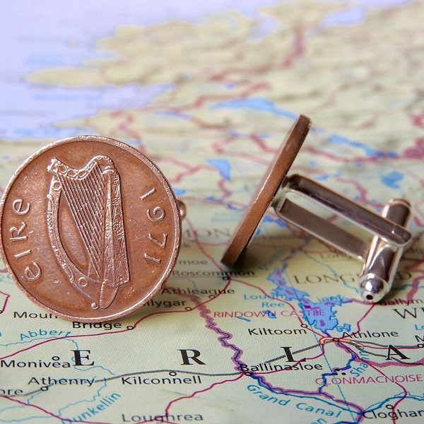 Ireland coin cufflinks in birth/wedding year 1971-1974-1975-1976-1978-1979-1980-1982-1985-1986-1988-1990-1992-1993-1994-1995-1996-1998-2000