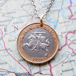 Lithuania coin necklace - 5 different designs - made of genuine coins - knight necklace- horse necklace - personalized keychain
