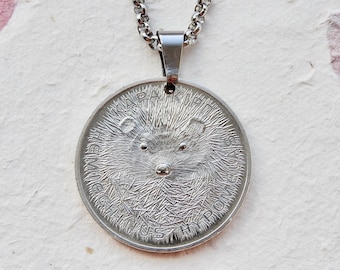 Kazakhstan hedgehog coin token necklace/keychain - limited edition - forest necklace - hedgehog lover - autumn necklace