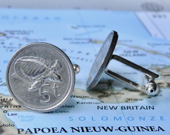 Papua New Guinea coin cufflinks - 6 different designs - made of genuine coins from Papua New Guinea - butterfly cufflinks - pig-nose turtle