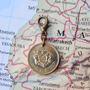 Morocco coin charm - made of genuine coins from Morocco - travel charm - Morocco wedding - customized charm - personalized Morocco gift